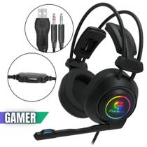 Headset Gamer Fone de Alta Qualidade Com Microfone Entrada P2 + Usb Led Rgb Cabo 2,1M Têxtil Cor Preta Fortrek Vickers Design Ergonômico de Alto Conforto
