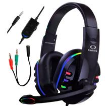 Headset Gamer Fone de Ouvido Microfone Retrátil Ajustável 120 Graus P3 3,5mm LED RGB Pc Notebook Smartphone