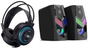 Headset Gamer Hp, Usb / P2 Blue Light Dhe-8001 + Caixa De Som Hp Dhe-6000 Rgb, 6w Estéreo