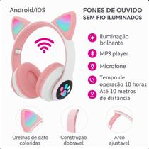 Headset Gamer LED Rosa Infantil Sem Fio Orelha de Gato Headset Gamer LED Rosa Infantil Sem Fio Orelha de Gato