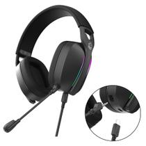 Headset Gamer Para Pc e Console Profissional Pcyes Nowy Black Vulcan Conexão Usb Cancelamento de Ruído Microfone Destacável Com Led Rgb