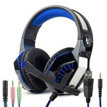 Headset Gamer Surround LED com Microfone Retrátil Cabo P3 + Adaptador p/ P2 - AZUL KP- 491 - Selecta Tech