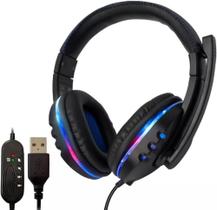 Headset Gamer USB com LED RGB, Microfone 7.1, Alto-Falante 40mm PC Console e Smartphone Azul