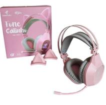 Headset Gatinho Fone Gamer Rgb Microfone Cancel Ruído USB P2 - Rosa - Goldenultra Gaming