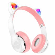 Headset Gato Orelha Luz Fone Infantil com fio e Bluetooth Branco