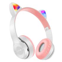Headset Gato Orelha Luz Fone Infantil com fio e Bluetooth Branco