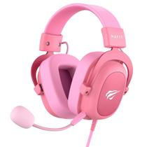 Headset Havit H2002D, Rosa, Gamer, PC Notebook Console e Celular, Microfone Removível, Cabo P3 e Adaptador P2, Driver 53mm