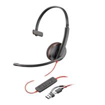 Headset HP Poly Blackwire C3210 Mono - Conectores USB-C+USB-A - Preto e Vermelho - 8X214A6