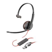 Headset HP Poly Blackwire C3210 Mono - Conectores USB-C+USB-A - Preto e Vermelho - 8X214A6