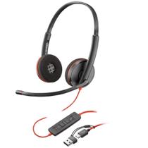 Headset HP Poly Blackwire C3220 - Conector USB-C - Preto e Vermelho - 8X228AA