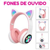 Headset Infantil Luz LED Rosa Bluetooth Orelha de Gato Profissional