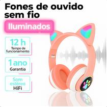 Headset Infantil Rosa Bluetooth com Som Claro e Luz LED Ajustável Premium