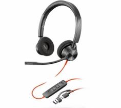 Headset Poly Plantronics Blackwire C3320 USB C com Adaptador USB A para PC