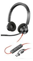 Headset Poly Plantronics Blackwire C3320 USB C com Adaptador USB A para PC