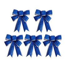 Healifty 5Pcs Natal Brilhante Fita Bow Gift Knot Ribbon Ornamentos De Natal Árvore de Natal Apresenta Decoração (Azul)