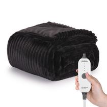 Heated Personal Throw Sunbeam Royal Posh Ribbed Ebony