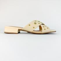 Helena - tamanco em couro off white com tiras trançadas no pé 1842