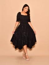 Helena Vestido midi de ponta liso Feminino crepinho Manga Curto 3105