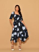 Helena Vestido midi de ponto estampado crepinho lastex manga curto 0063 Helena Vestido midi de ponto estampado crepinho lastex manga curto 0063