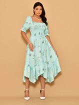Helena Vestido midi de ponto estampado crepinho lastex manga curto 0063