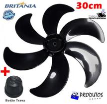 Hélice + Botão Trava Ventilador Britânia 30cm 30 6 Pás B30 Turbo PRETO Philco Original Meia Lua 8mm