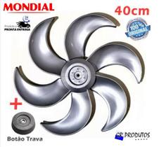 Hélice + Trava Ventilador Mondial 40cm Vt41 ou V45 ou Nv-75 ou Maxi Power 6 Pás Prata Original EIXO Redondo 8mm