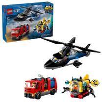 Helicóptero, Caminhão de Bombeiros e Submarino LEGO City - Brinquedo de Construção 7+