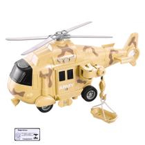 Helicoptero Operacao Resgate com Luz e Som DM Toys Bege Sobe Desce a Maca e a Helice Gira Brinquedo