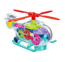 Helicóptero Transparente Engrenagem Interativo Brinquedo a Pilha Sons Luzes
