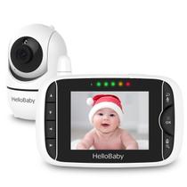 HelloBaby Video Baby Monitor com câmera remota Pan-Tilt-Zoom, Tela LCD colorida de 3,2'', Visão Noturna Infravermelha, Display de Temperatura, Lullaby, Áudio bidirecional