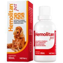 Hemolitan Pet 60ml Suplemento Contra Anemia Cães Gatos Pássaros Répteis Roedores