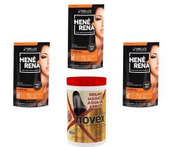 Hene Em Gel Rena Preto Cafe 03x180gr Pouch+Brilho Magico Agua de Arroz 1kg Creme Tratamento Incolor