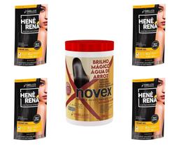 Hene Em Gel Rena Preto Cafe 04x180gr Pouch+Brilho Magico Agua de Arroz 1kg Creme Tratamento Incolor - Embelleze