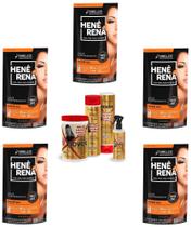 Hene Em Gel Rena Preto Cafe 05x180gr Pouch+Brilho Magico Agua de Arroz Kit Tratamento 1Kg Incolor