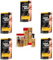 Hene Em Gel Rena Preto Cafe 05x180gr Pouch+Brilho Magico Agua de Arroz Kit Tratamento 1Kg Incolor