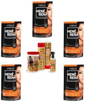 Hene Em Gel Rena Preto Cafe 05x180gr Pouch+Brilho Magico Agua de Arroz Kit Tratamento 1Kg Incolor