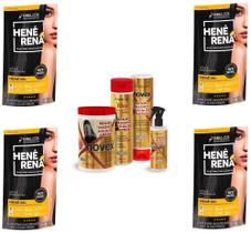 Hene Em Gel Rena Preto Natural 04x180gr Pouch+Brilho Magico Agua de Arroz Kit Tratamento 1Kg Incolor - Embelleze