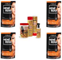 Hene Em Gel Rena Preto Natural 04x180gr Pouch+Brilho Magico Agua de Arroz Kit Tratamento 1Kg Incolor