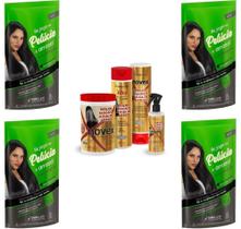 Hene Em Gel Rena Preto Natural 04x180gr Pouch+Brilho Magico Agua de Arroz Kit Tratamento 1Kg Incolor - Embelleze