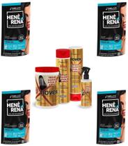 Hene Em Gel Rena Preto Natural 04x180gr Pouch+Brilho Magico Agua de Arroz Kit Tratamento 1Kg Incolor