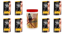 Hene Em Gel Rena Preto Natural 08x180gr Pouch+Brilho Magico Agua Arroz 1kg Creme Tratamento Incolor