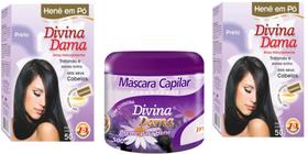 Hene em Po Divina Dama 02x50gr (Incolor, Chocolate, Preto, Azulado, Castanho)+Mascara 500gr Incolor