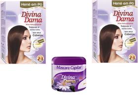 Hene em Po Divina Dama 02x50gr (Incolor, Chocolate, Preto, Azulado, Castanho)+Mascara 500gr Incolor Hene em Po Divina Dama 02x50gr (Incolor, Chocolate, Preto, Azulado, Castanho)+Mascara 500gr Incolor