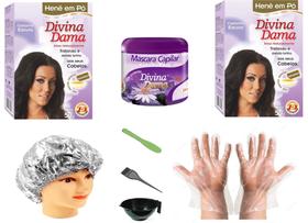 Hene em Po Divina Dama 02x50gr Jaborandi (Incolor, Chocolate, Preto, Azulado, Castanho) kit 501