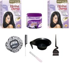 Hene em Po Divina Dama 02x50gr Jaborandi (Incolor, Chocolate, Preto, Azulado, Castanho) kit 502