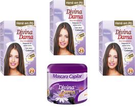 Hene em Po Divina Dama 03x50gr (Incolor, Chocolate, Preto, Azulado, Castanho)+Mascara 500gr Incolor