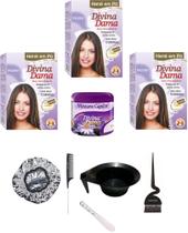 Hene em Po Divina Dama 03x50gr Jaborandi (Incolor, Chocolate, Preto, Azulado, Castanho) kit 502