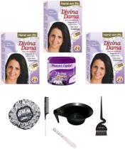 Hene em Po Divina Dama 03x50gr Jaborandi (Incolor, Chocolate, Preto, Azulado, Castanho) kit 502