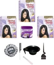 Hene em Po Divina Dama 03x50gr Jaborandi (Incolor, Chocolate, Preto, Azulado, Castanho) kit 502