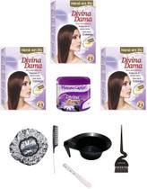 Hene em Po Divina Dama 03x50gr Jaborandi (Incolor, Chocolate, Preto, Azulado, Castanho) kit 502